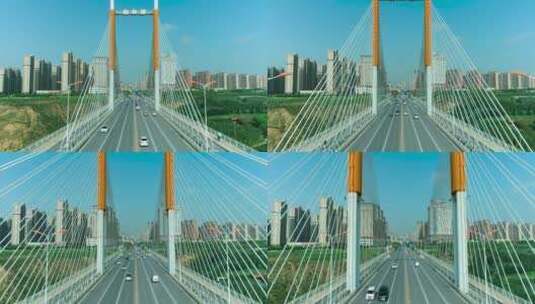 陕西榆林市地标朝阳桥航拍高清在线视频素材下载