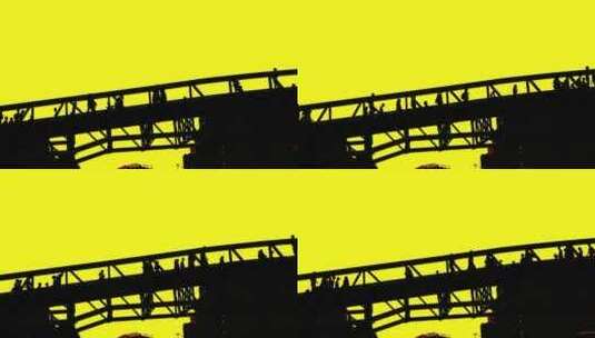黄色背景下的过街天桥剪影高清在线视频素材下载