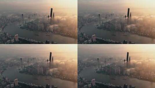上海陆家嘴日出地标宣传片震撼平流云海航拍高清在线视频素材下载