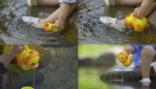 儿童玩水小黄鸭高清在线视频素材下载