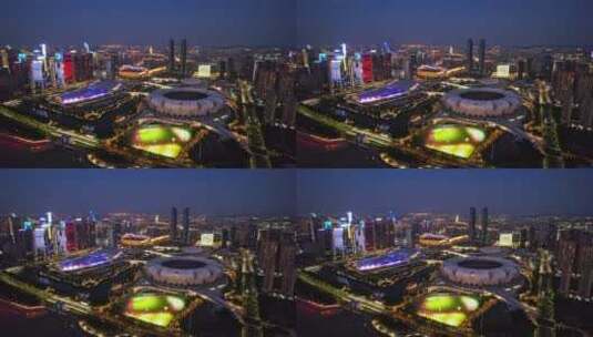 杭州奥体夜景航拍高清在线视频素材下载