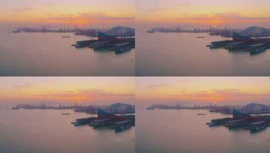 深圳蛇口码头港口落日海面航拍风光高清在线视频素材下载