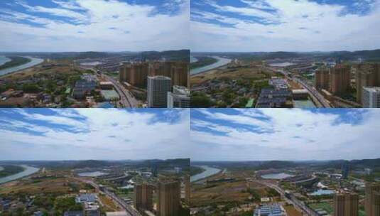 长沙南部湘江欢乐城全景航拍高清在线视频素材下载