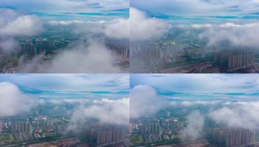 义乌城市云海航拍延时高清在线视频素材下载