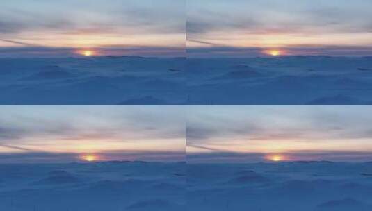 航拍呼伦贝尔草原雪景暮色高清在线视频素材下载