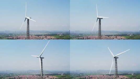 航拍户外现代化高科技涡轮风力发电机高清在线视频素材下载