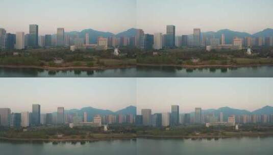 杭州市富阳区城市CBD城市建筑航拍高清在线视频素材下载