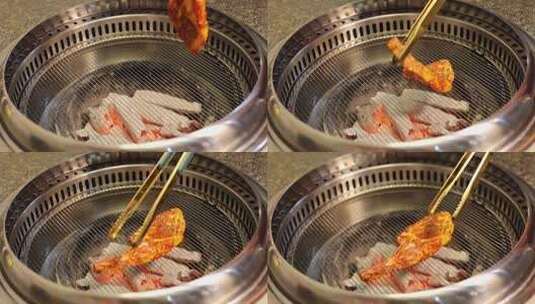 木炭烤肉韩国烤肉高清在线视频素材下载
