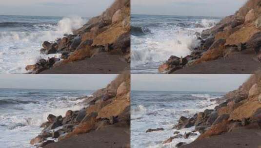 海浪汹涌的海浪 海浪拍打岩石高清在线视频素材下载