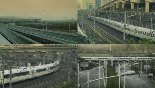 动车出站，穿过城市，穿过高架桥（4K合集）高清在线视频素材下载