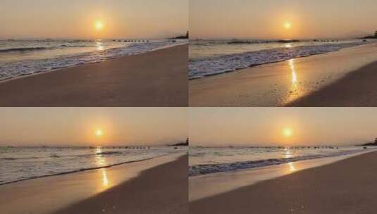 无人沙滩上的海边日落夕阳高清在线视频素材下载
