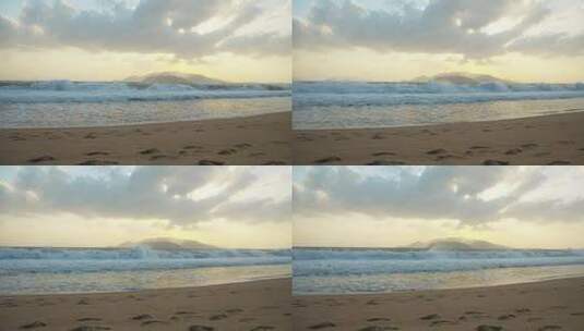 实拍太阳下海浪涌向海滩高清在线视频素材下载