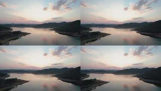 湖泊湿地日落夕阳自然风光4k航拍空镜高清在线视频素材下载