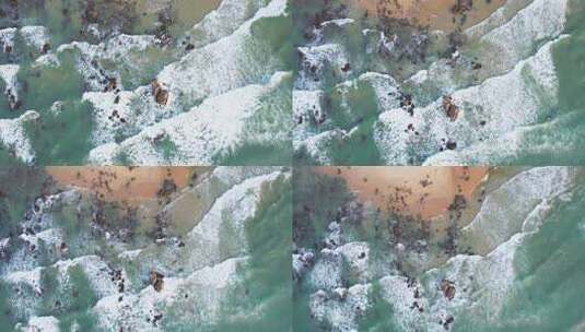 4K航拍大气磅礴的大海海浪礁石沙滩高清在线视频素材下载