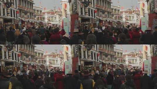西藏大昭寺行人街景高清在线视频素材下载