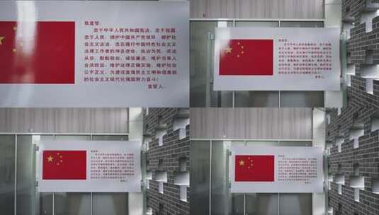 宪法宣誓墙上宣誓誓词和国旗高清在线视频素材下载