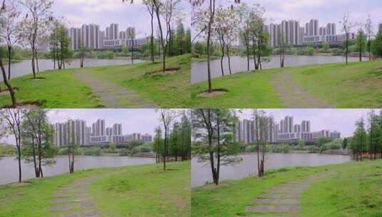 江南公园湖边小道高清在线视频素材下载