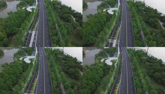 城市公路和城市绿化园林航拍高清在线视频素材下载