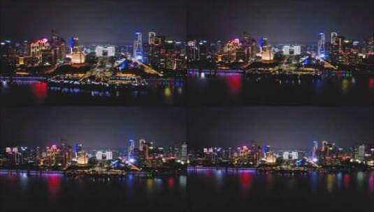 航拍杭州城市阳台灯光秀高清在线视频素材下载