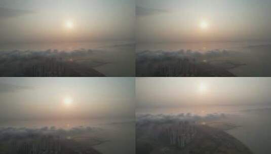 珠海 日出 平流层 航拍 薄雾高清在线视频素材下载