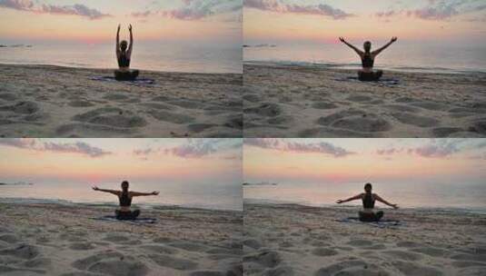 沙滩上的瑜伽高清在线视频素材下载