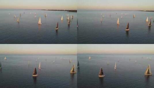 洛城新奥尔良庞恰特雷恩湖，风中航行的豪华游艇在平静的波浪中的风景高清在线视频素材下载