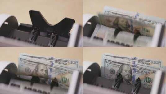 点钞机正在数一百美元的纸币高清在线视频素材下载