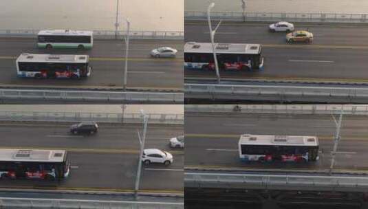 武汉长江大桥上行驶的公交车高清在线视频素材下载