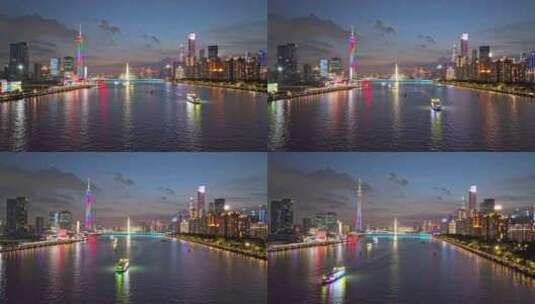 日落后的珠江新城唯美航拍高清在线视频素材下载