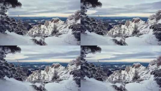 矮松中雪山景观的拍摄高清在线视频素材下载