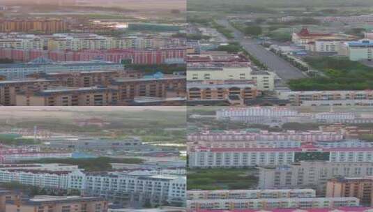 高清竖屏航拍新疆布尔津县建筑群和布尔津河高清在线视频素材下载