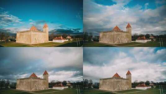 爱沙尼亚萨雷马的库雷萨雷。延时延时延时日落中的主教城堡高清在线视频素材下载