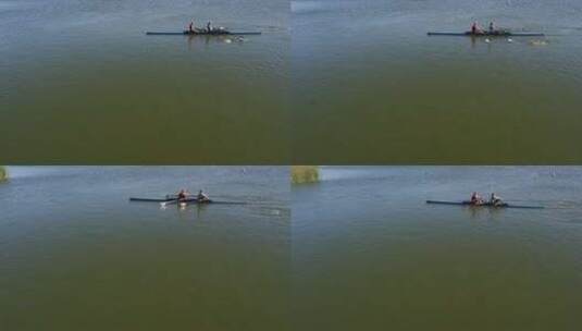 老年人在河上划船高清在线视频素材下载