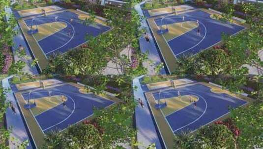 俯瞰小区户外篮球场动画素材高清在线视频素材下载