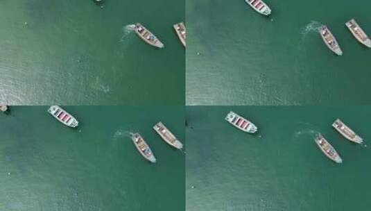 航拍沿海城市海上渔船日落场景高清在线视频素材下载