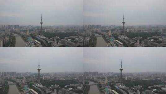 江苏南京电视塔地标建筑航拍高清在线视频素材下载