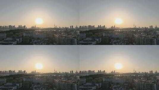 武汉城市日落航拍长江日落阳光风景建筑风光高清在线视频素材下载