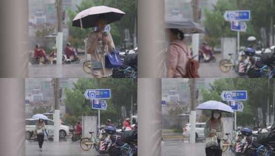 雨天上海街景行人高清在线视频素材下载
