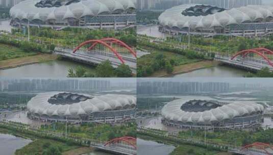 航拍安庆体育中心建筑全景高清在线视频素材下载