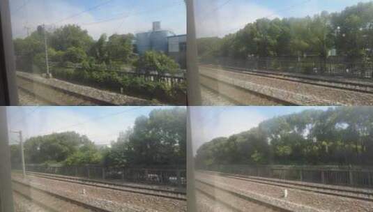 沿途火车窗外风景高铁高架桥实拍高清在线视频素材下载