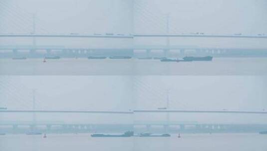 南京长江上的船舶与大胜关长江大桥延时高清在线视频素材下载