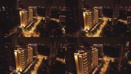 武汉王家墩西北湖夜景航拍高清在线视频素材下载