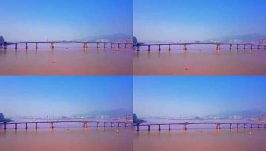 浙江温州城市间跨江大桥风景航拍高清在线视频素材下载