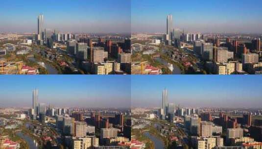 航拍上海张江高科园区上海科学之门双子楼高清在线视频素材下载
