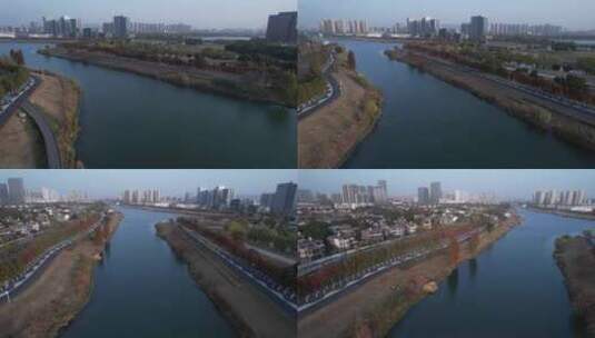 南京江宁九龙湖公园绿道航拍高清在线视频素材下载