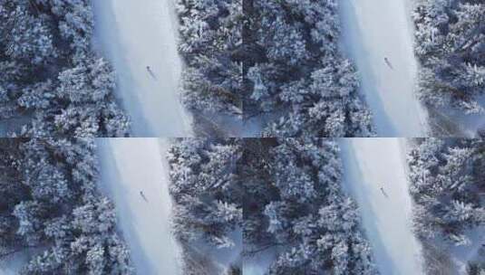 航拍人走在雪中高清在线视频素材下载