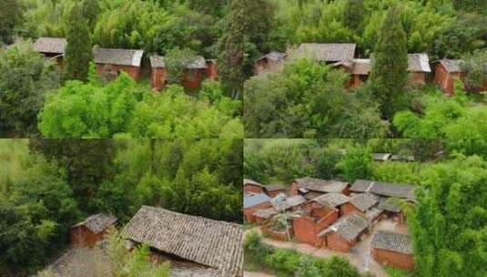 贫穷的山区破旧的村民土木结构瓦房航拍高清在线视频素材下载