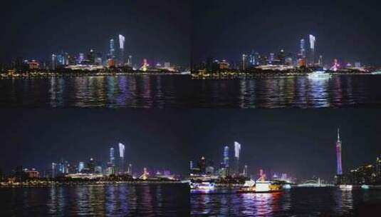 广州珠江夜景延时广州塔建筑风光城市夜晚高清在线视频素材下载