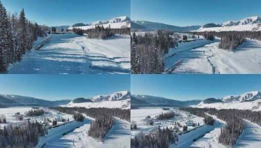 新疆冬季旅游 禾木冬天 村庄 禾木雪景高清在线视频素材下载