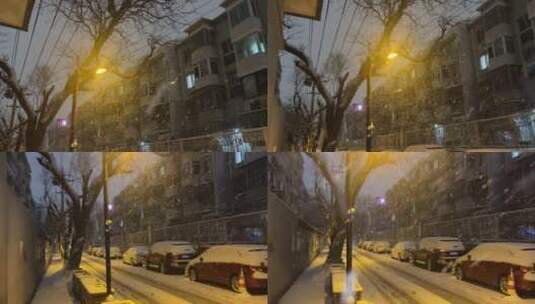 北京小区雪夜高清在线视频素材下载